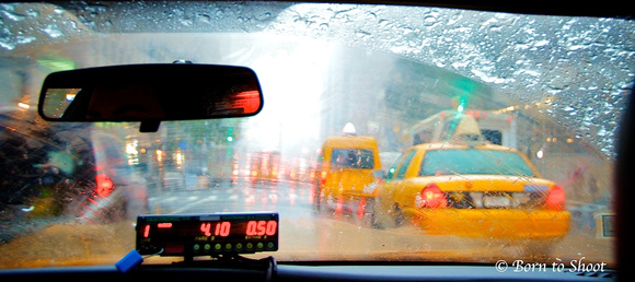 NYC taxi in a storm