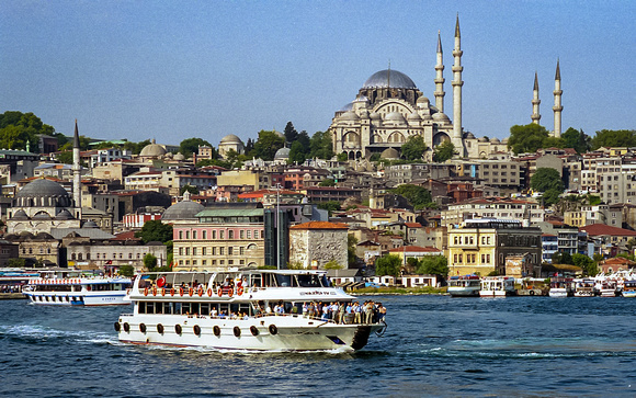 Mosques and minarets, morning on the Bosphorusthe in Istanbul