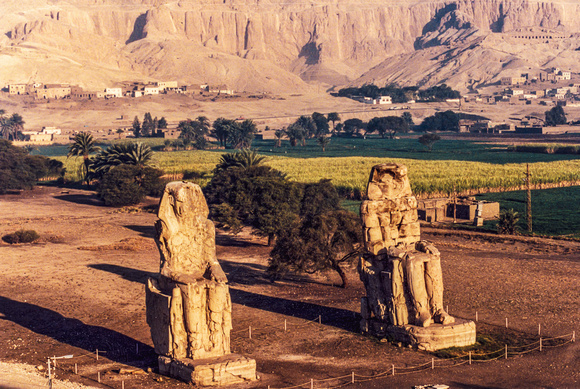 Colossi of Memnon, west of Luxor - shot from Hot Air Balloon